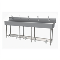 Advance Tabco FS-FM-100FV 5-Station Freestanding Multiwash Hand Sink, 14-Gauge 304 Stainless Steel, Toe-Push Operated