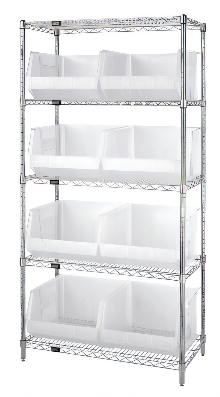 Product image #1 for Quantum 42-Inch Wide Bin Wire Shelving System with 5 Shelves and 8 Clear Bins