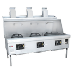 Thumbnail image #1 for Town Equipment MasterRange MF-3-STD 3-Burner Gas Wok Range with Cast Iron Brick-Lined Chambers, Swing Faucets, and Flue