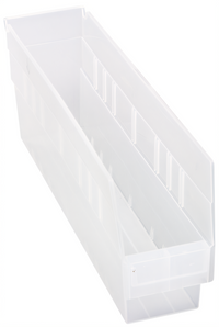 Quantum Clear Polypropylene Nesting Economy Shelf Bin with Rear Hanglock, 4-1/8 x 17-7/8 x 6 Inches