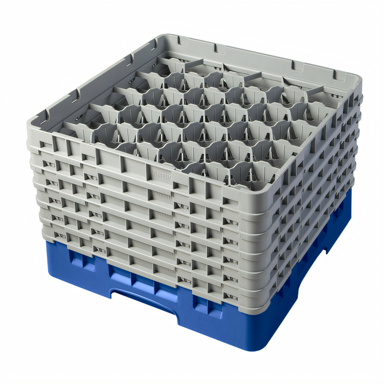Product image #2 for Cambro Camrack Full Size 30-Compartment Glass Rack with 6 Soft Gray Extenders, Blue
