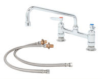 T&S Brass Double Pantry Faucet with Inlet Kit, 8-Inch Deck Mount, 12-Inch Swing Nozzle