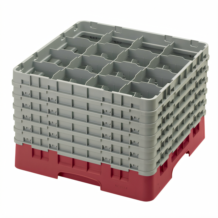Product image #2 for Cambro Camrack Full-Size 16-Compartment Glass Rack with 6 Soft Gray Extenders, Cranberry