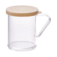 Winco 10 oz Clear Polycarbonate Shaker/Dredge with Handle and Beige Snap-On Lid