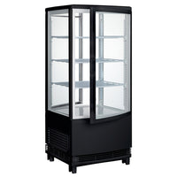 Countertop 4-Tier Refrigerated Beverage Display Case with Double Glass Doors, Black, 17 x 17 x 39 Inches