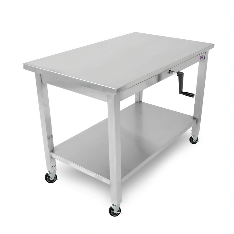 Product image #1 for John Boos ADA Adjustable-Height Stainless Steel Work Table with Undershelf and 5-Inch Locking Casters, 72 x 30 Inches