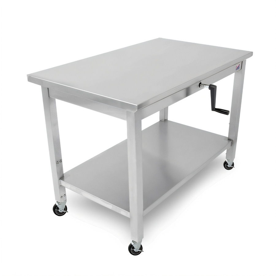 Product image #1 for John Boos ADA Adjustable-Height Stainless Steel Work Table with Undershelf and 5-Inch Locking Casters, 72 x 30 Inches