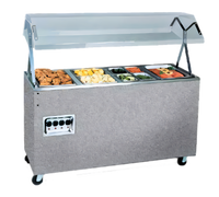 Vollrath 2-Series Affordable Portable 4-Well Mobile Hot Food Station with Buffet Breath Guard, Enclosed Base, Walnut Woodgrain, 208-240V