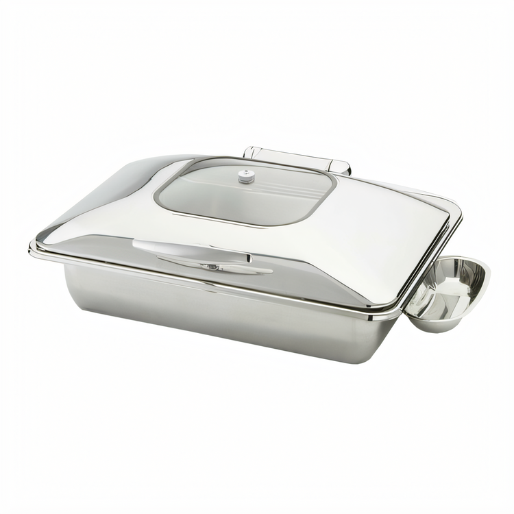 Product image #1 for American Metalcraft Evolution 9 Qt. Rectangular Stainless Steel Induction-Ready Chafer with Slow-Release Glass Lid