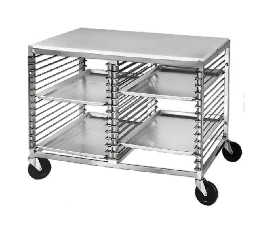 Product image #1 for 42 Inch x 25 Inch Double Section Aluminum Bun Pan Rack Work Table with Poly Top