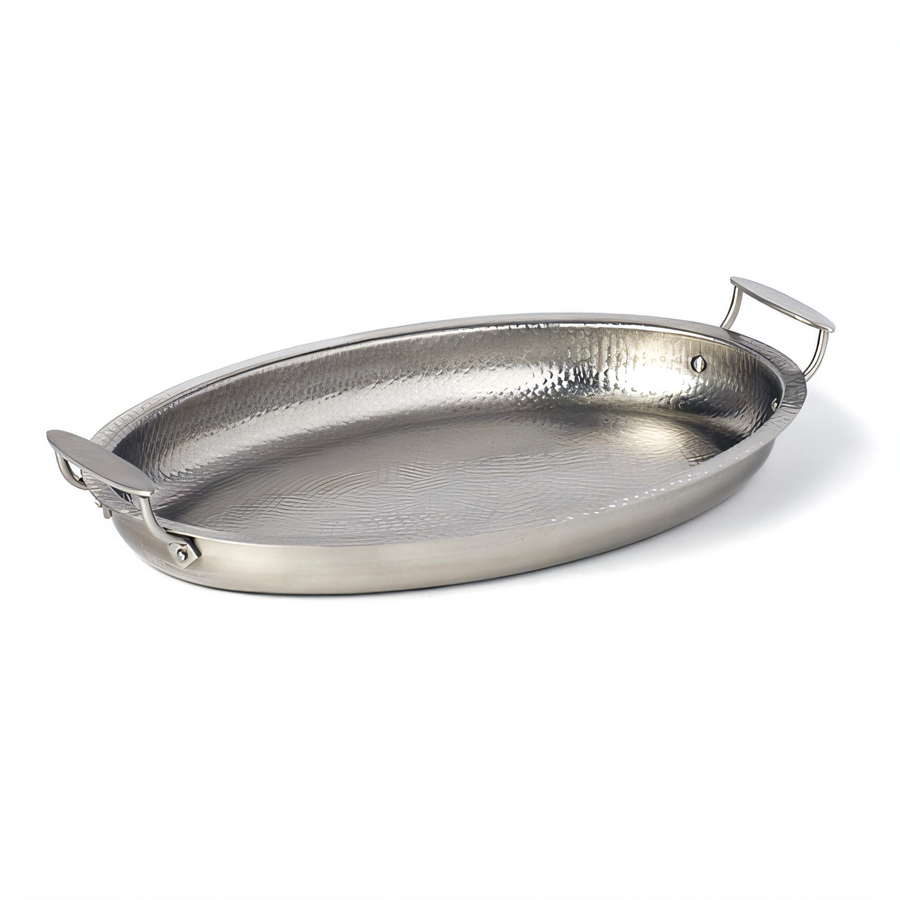 Product image #1 for American Metalcraft 128 oz Oval Hammered Stainless Steel Serving Pan with Handles