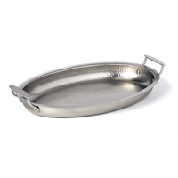 American Metalcraft 128 oz Oval Hammered Stainless Steel Serving Pan with Handles