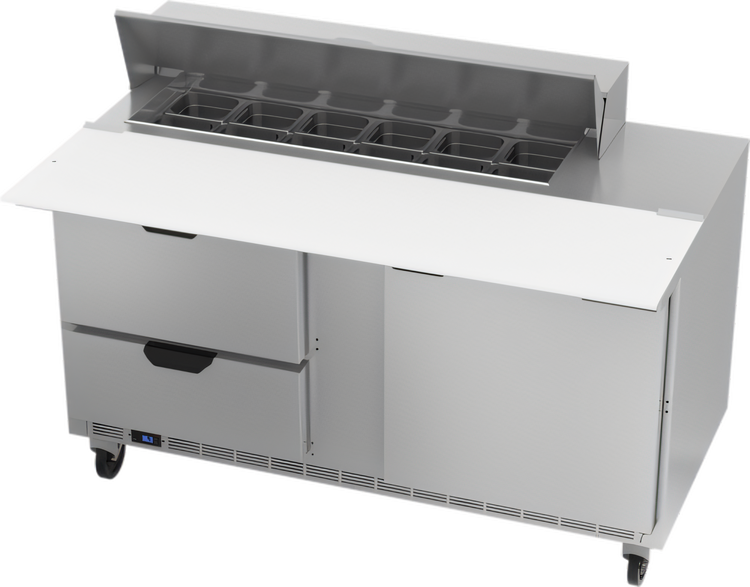 Product image #1 for Beverage-Air SPED60HC-12C-2 60-Inch Two-Section Sandwich Prep Table with 12-Pan Cut Top, 2 Drawers, and 1 Door