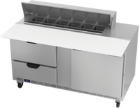 Beverage-Air SPED60HC-12C-2 60-Inch Two-Section Sandwich Prep Table with 12-Pan Cut Top, 2 Drawers, and 1 Door