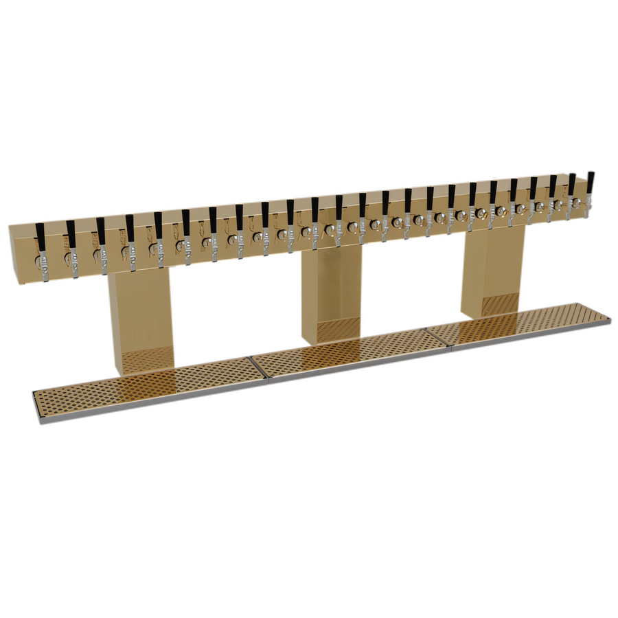 Product image #1 for Glastender BRT-24-PBR Triple-Column Countertop Glycol-Cooled Bridge Draft Dispensing Tower, 24 Faucets, Polished Brass Finish