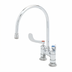 Thumbnail image #1 for T&S Brass Double Pantry Deck-Mount Mixing Faucet with 7 3/4-Inch Swivel/Rigid Gooseneck, 4-Inch Adjustable Centers, Polished Chrome-Plated Brass