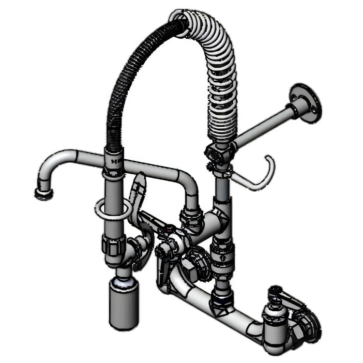 Product image #1 for T&S Brass Mini Pre-Rinse Wall-Mount Mixing Faucet with 8-Inch Swing Nozzle and Low-Flow Spray Valve