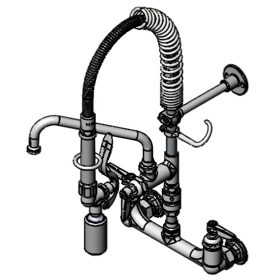 Product image #1 for T&S Brass Mini Pre-Rinse Wall-Mount Mixing Faucet with 8-Inch Swing Nozzle and Low-Flow Spray Valve