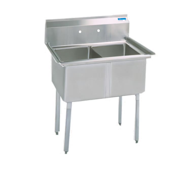 Product image #1 for BK Resources Two-Compartment Stainless Steel Commercial Sink with 9" Backsplash