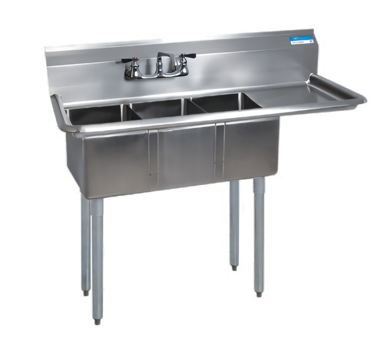 Product image #1 for BK Resources Three-Compartment Convenience Store Sink with Right 15-Inch Drainboard, 47-1/2 x 19-13/16 in