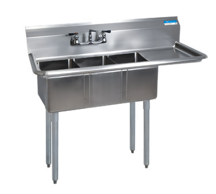Product image #1 for BK Resources Three-Compartment Convenience Store Sink with Right 15-Inch Drainboard, 47-1/2 x 19-13/16 in