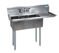 BK Resources Three-Compartment Convenience Store Sink with Right 15-Inch Drainboard, 47-1/2 x 19-13/16 in