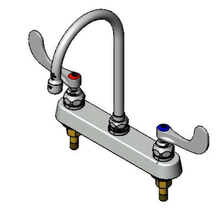 Product image #1 for T&S Brass Workboard Mixing Faucet, Deck Mount, 8-Inch Centers, 6-Inch Swivel Gooseneck Spout
