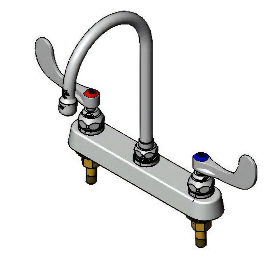 Product image #1 for T&S Brass Workboard Mixing Faucet, Deck Mount, 8-Inch Centers, 6-Inch Swivel Gooseneck Spout