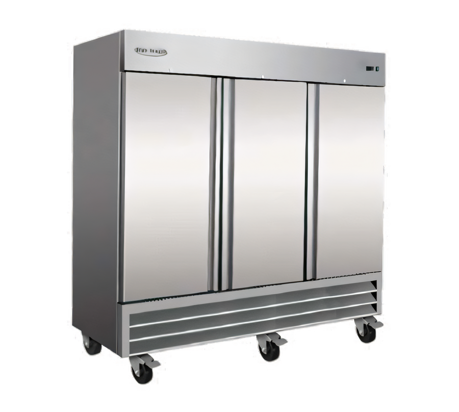 Product image #1 for Serv-Ware RF3-HC 3-Door Reach-In Freezer, 72 Cu. Ft., Self-Contained Bottom Mount, Stainless Steel