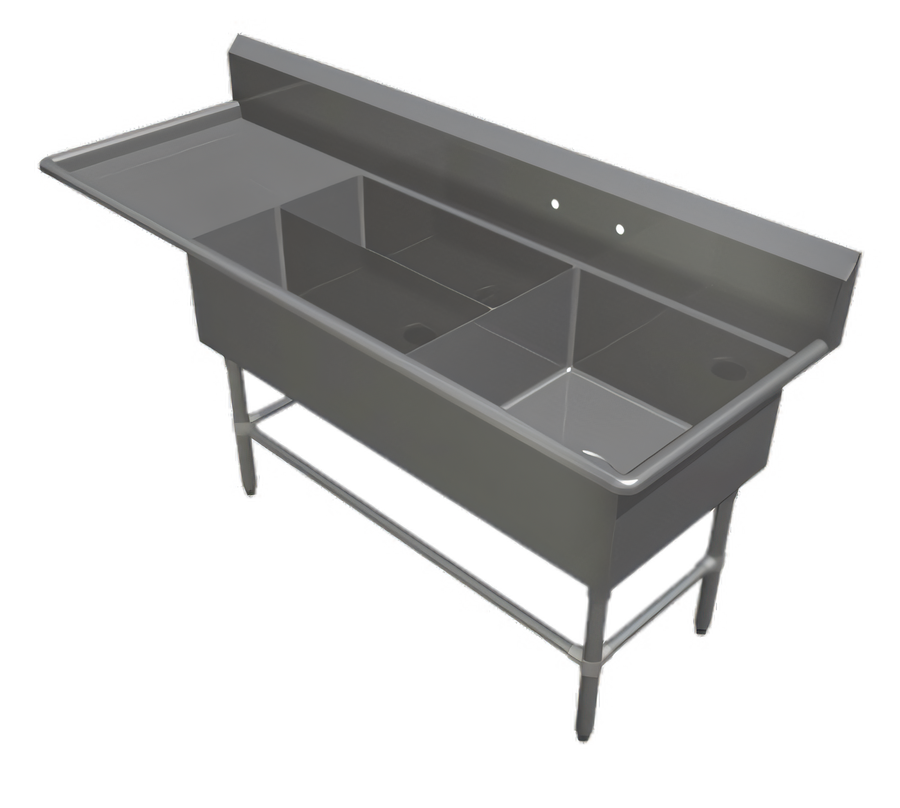 Product image #1 for John Boos Pro-Bowl 3-Compartment Platter Sink with 30-Inch Left Drainboard