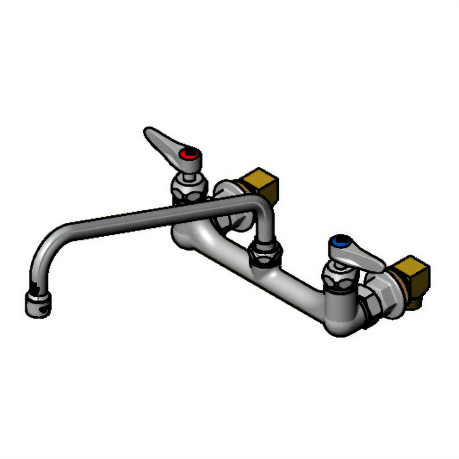 Product image #1 for T&S Brass Double Pantry Wall-Mount Mixing Faucet with 12-Inch Swing Nozzle, 8-Inch Centers