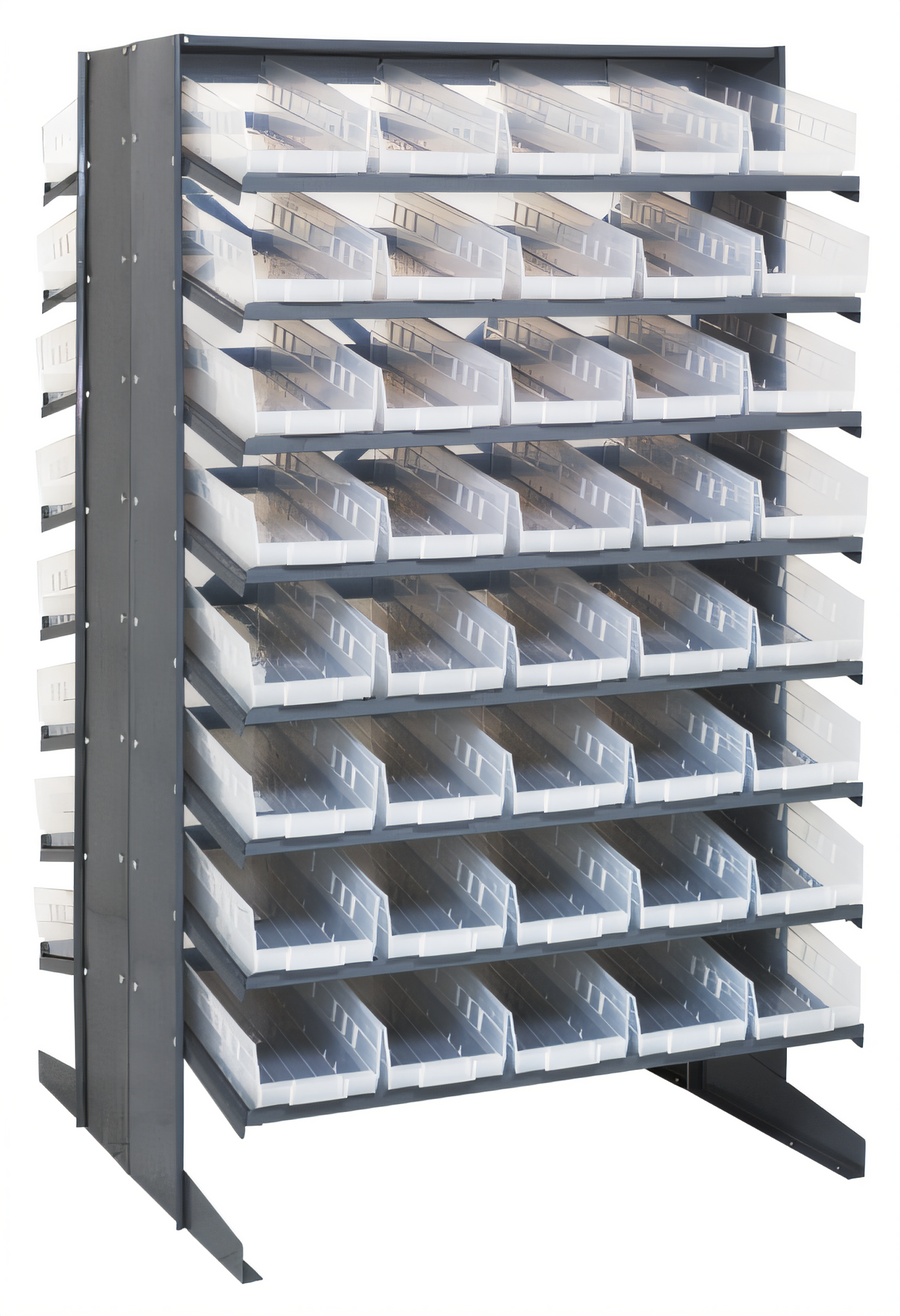 Product image #1 for Quantum Sloped Double-Sided Pick Rack with 16 Shelves and 80 Clear Bins