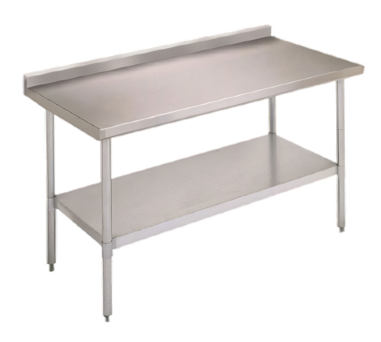 Product image #1 for John Boos Stallion Economy Stainless Steel Work Table, 84-Inch x 30-Inch, 5-Inch Backsplash, Adjustable Undershelf