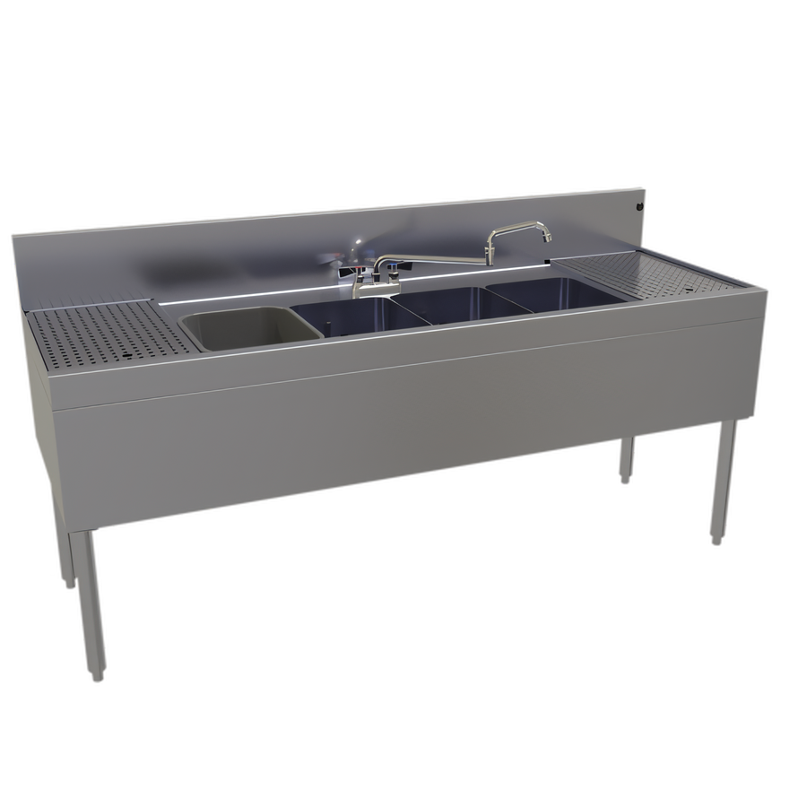 Product image #1 for Glastender Four-Compartment Underbar Sink Unit with Left and Right Drainboards, 72 x 24 Inches, Stainless Steel