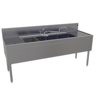 Glastender Four-Compartment Underbar Sink Unit with Left and Right Drainboards, 72 x 24 Inches, Stainless Steel