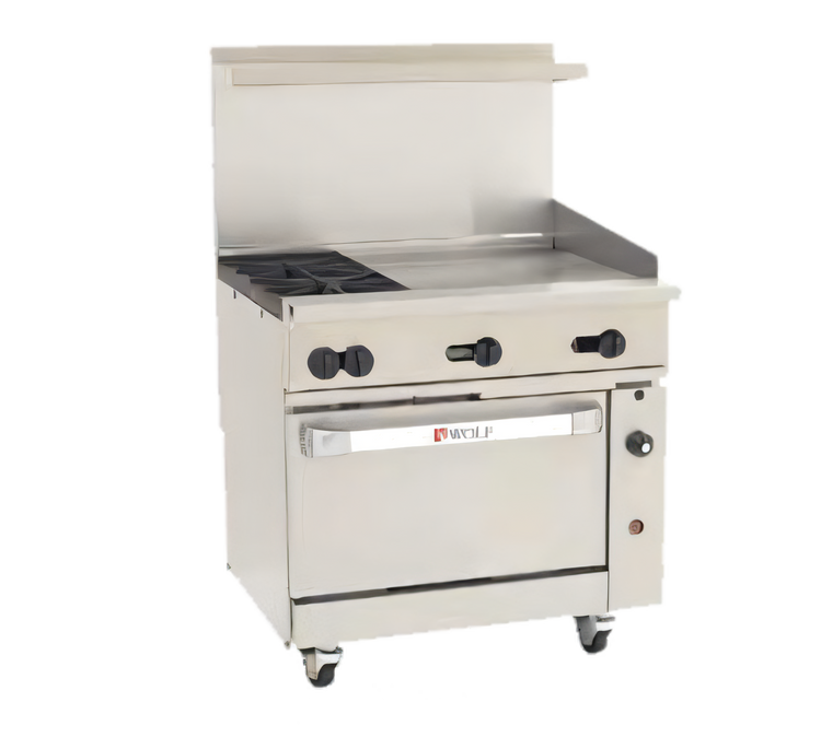 Product image #1 for Wolf Challenger XL C36C-2B24GT 36" Gas Restaurant Range with Convection Oven and 24" Thermostatic Griddle