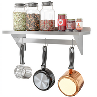 KoolMore 36-Inch x 12-Inch Wall-Mounted Stainless Steel Wall Shelf with Pot Rack and 3 Hooks