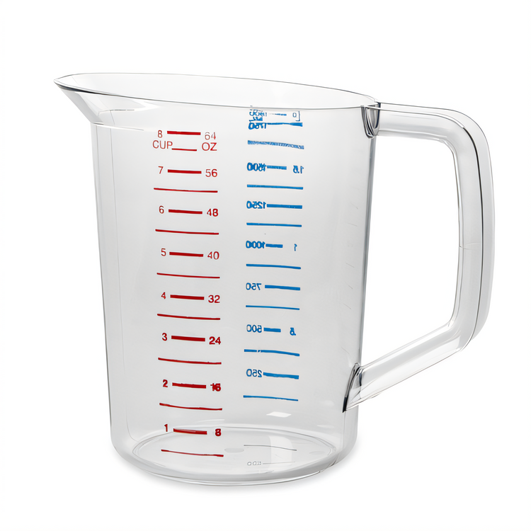 Product image #1 for Bouncer 2-Quart Clear Polycarbonate Measuring Cup with Red and Blue Markings