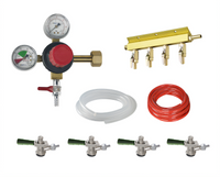 4-Faucet Draft Beer Kit with CO2 Regulator, Manifold, Air Lines, and Sankey Taps