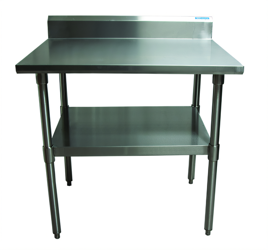 Product image #1 for 30-Inch x 30-Inch 16-Gauge Stainless Steel Corner Work Table with 5-Inch Riser and Adjustable Undershelf