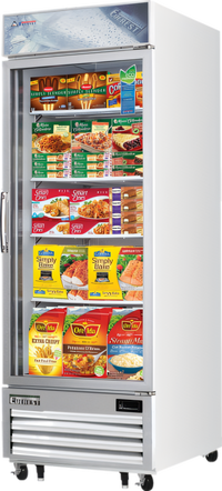 Everest Refrigeration Reach-In Glass Door Merchandiser Freezer, 1-Section, 23.0 Cu. Ft., Self-Contained Bottom Mount