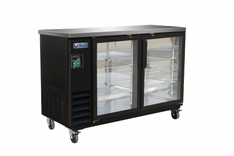 Product image #1 for IKON Refrigeration 61-Inch Two-Section Glass Door Back Bar Cooler, 14.16 Cu. Ft., Stainless Steel Top