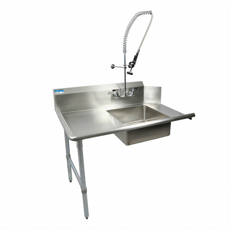 Product image #1 for BK Resources 36-Inch Soiled Dish Table — Left Sink, 20 x 20 x 8-Inch Bowl, Galvanized Legs