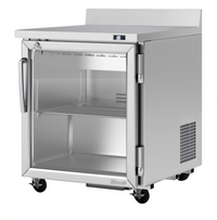 Turbo Air PRO Series One-Section Glass Door Worktop Refrigerator, 6.8 Cu. Ft., Stainless Steel, 115V