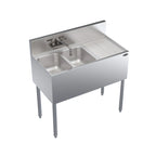Thumbnail image #1 for Krowne Royal Series KR19-32L Two-Compartment Stainless Steel Underbar Sink, Right Drainboard, Swing-Spout Faucet, 36" W x 19" D