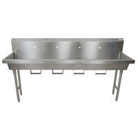 BK Resources Four Station Freestanding 304 Stainless Steel Hand Wash Sink, 96 Inch W x 19-7/8 Inch D