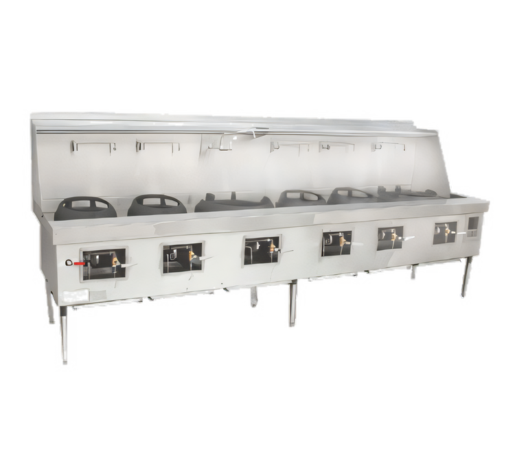 Product image #1 for York 6-Chamber Gas Wok Range with Water-Cooled Top and Chinese Swing Faucets