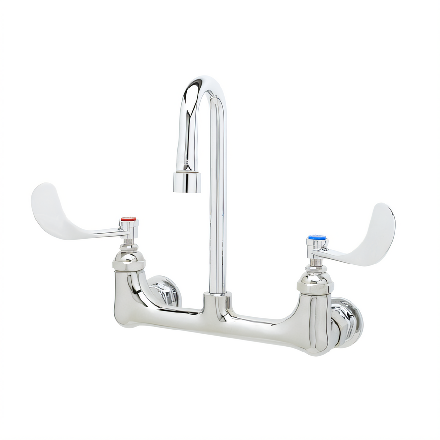 Product image #1 for T&S Brass Wall Mount Mixing Pantry Faucet, 8-Inch Centers, Rigid/Swivel Gooseneck, 1.0 GPM Aerator