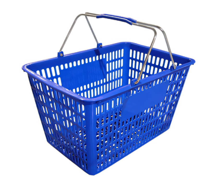 Product image #1 for Blue Plastic Shopping Hand Basket with Coated Steel Handles, 50 lb Capacity