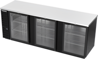 Beverage-Air BB94HC-G-B Three-Section Glass-Door Back Bar Refrigerator, 94-Inch Wide, Black Exterior, Stainless Steel Top